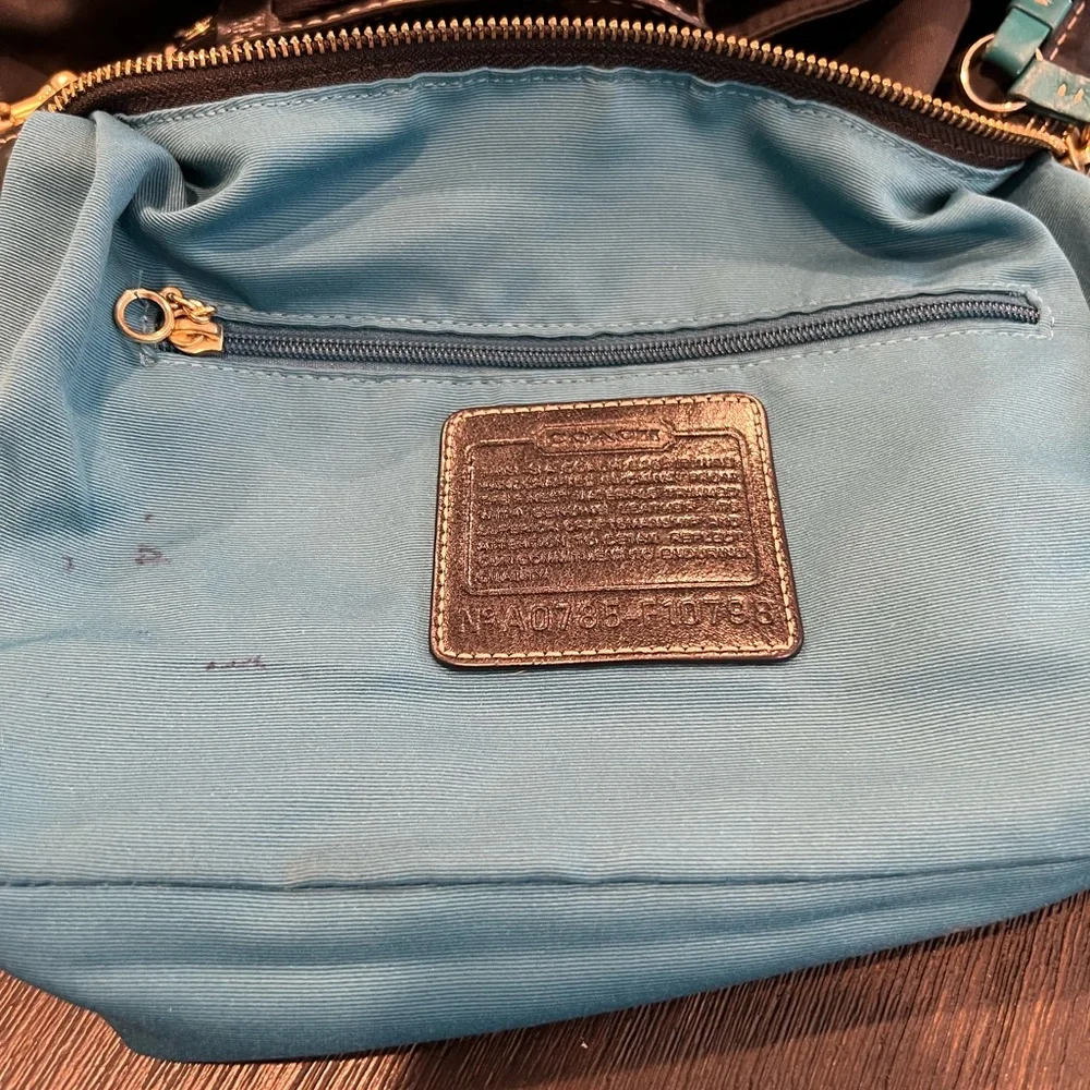 Y2K Coach Hampton Black Hobo Shoulder Bag with Teal Lining